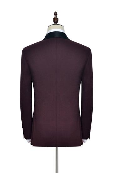 Men Luxury Black Shawl Color One Button Burgundy Wedding Suit_5