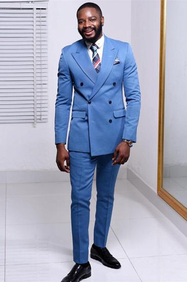 Achilles Blue Double Breasted Point Lapel Fashion Men Suit_1