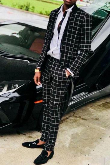 Black Slim Fit Mens Suit | Plaid Prom Suit_1