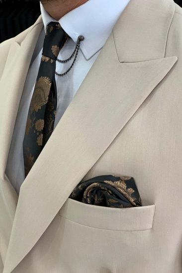 James Beige Slim Fit Wool Blend Men Double Breasted Two Piece Suit | Metal Buttons With Silk Lining_6