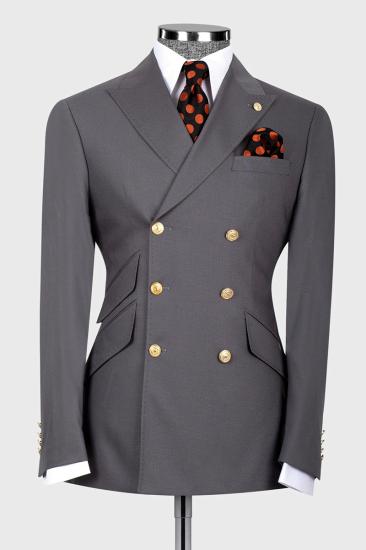 Chic Gray Double Breasted Six Button Mens Suit | Mens Two Piece Suit_1