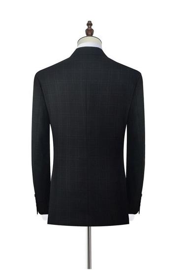 Classic Peak Lapel Check Two Button Black Men Business Suit_2