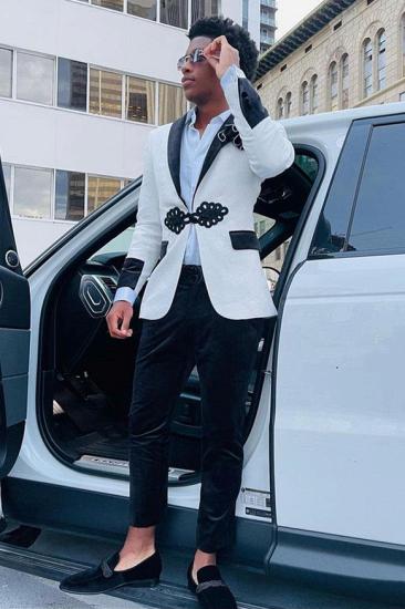 Modern White Jacquard Shawl Lapel Bespoke Men Suit
