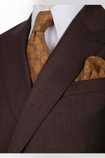 Formal Brown Peak Collar Double Breasted Slim Fit Men Business Suit｜Metal Buttons_4