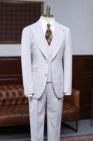 Adair Simple White Check Pointed Lapel Slim Fit Tailored Suit_1