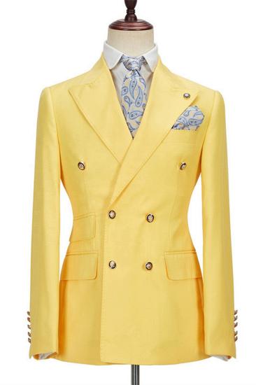 Brodie Yellow Double Breasted Point Lapel Slim Fit Mens Suit_1