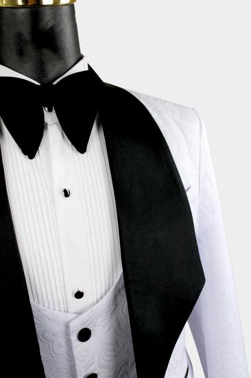 Dillon White Three Piece Fashion Jacquard Shawl Lapel Wedding Suit Set_3