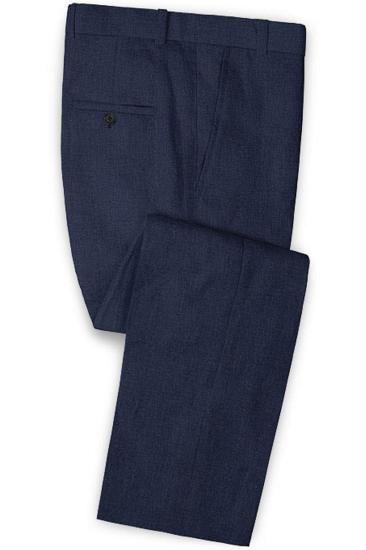 Dark Blue Linen Beach Groom Suit | Slim Fit Wedding Tuxedo_3