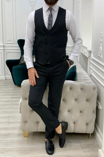 Brady Black Mens Peak Collar Three Piece Slim Fit Wedding Suit_3