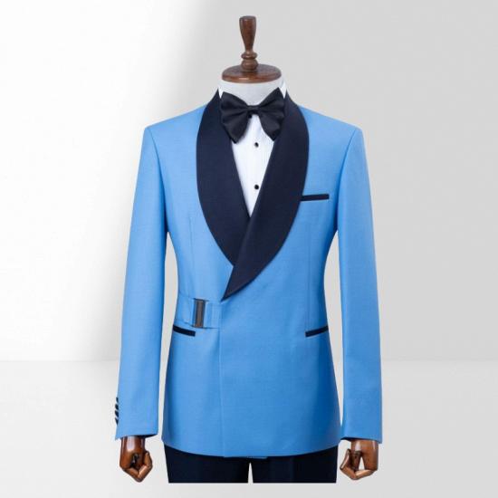 Daily Custom Blue Shawl Collar Adjustable Button Two Piece Wedding Suit | Ball Suit_2
