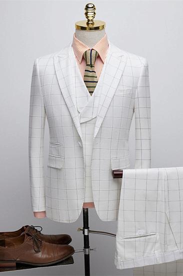 Lou Fashion Three Piece Check Lapel Mens Suit_1