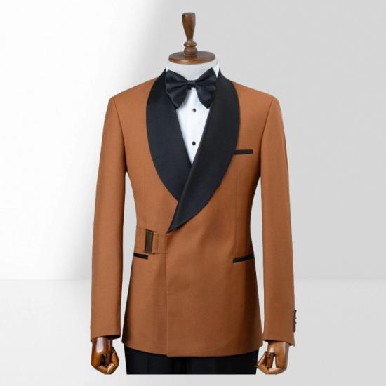 Stylish Brown Shawl Collar Two Piece Prom Suit｜With Adjustable Metal Buttons_4