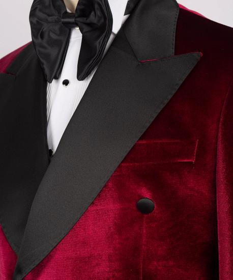 Red Velvet Lapel Collar Men Two Piece Suits | Prom Suits_5