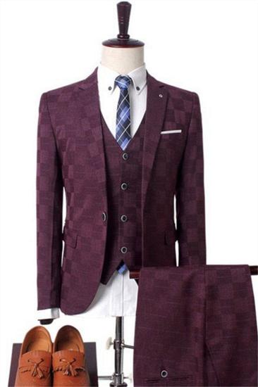 Crimson Plaid Business Mens Suit | Prom Mens Suit 3 Piece