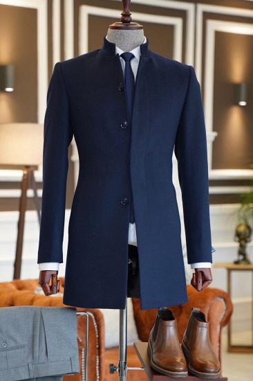 Marvin navy stand collar slim fit wool jacket for business
