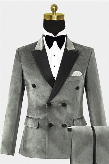Double Breasted Velvet Tuxedo | Silver Peak Lapel Prom Suit_1