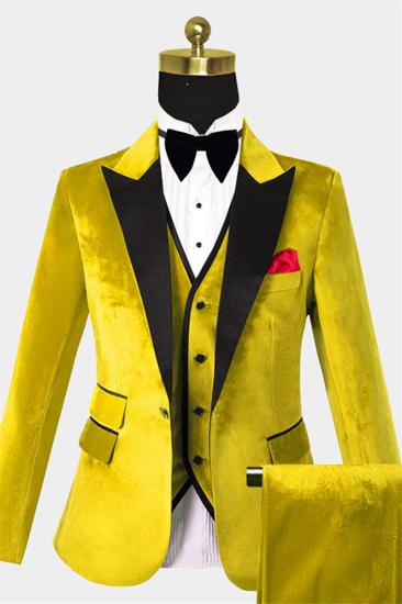 Mens Yellow Velvet Tuxedo |  3-Piece Slim Fit Prom Suit