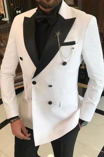 Slim Double Breasted Jacket Trousers Groom Suits White_3