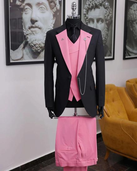 Black Pink Contrast Lapel Suit Men Custom Tailored Formal Outfit For Wedding Prom Business Party_2