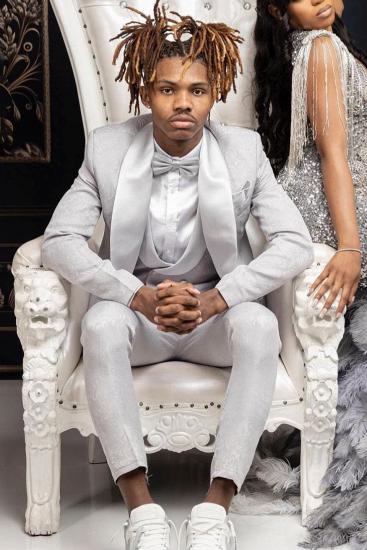 Men's Light Gray 3-Piece Tuxedo with Satin Shawl Lapel | Prom & Wedding Suit_2