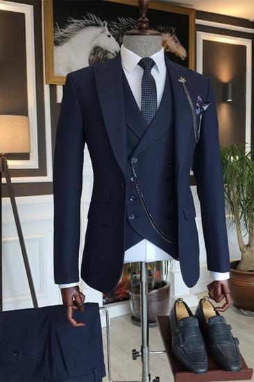 Aryan Deep Navy Three Piece Fitted Point Lapel Mens Suit_1