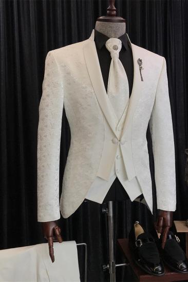Christian New White Jacquard Three-piece Wedding Suit with Special Lapel
