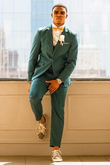Jason Slim Simple Dark Green Notched Lapel Three Pieces Prom Suits_1