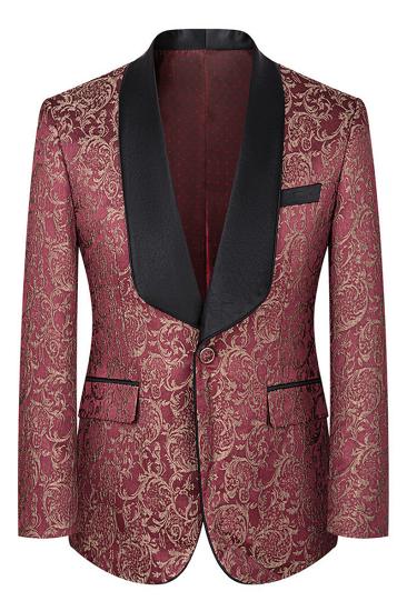 Red Shawl Bollar Men Jacquard Three Piece Suit | Men Wedding Suits_2