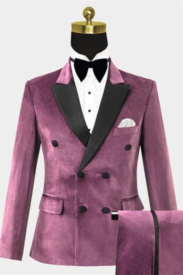 Fuchsia Velvet Tuxedo Set of 2 |  Peak Lapel Double Breasted Best Suits for Men_1