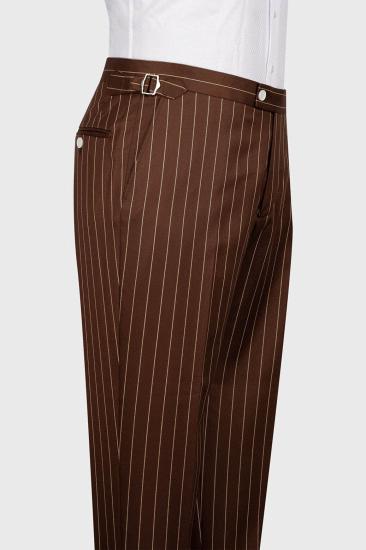 Popular Three Piece Pinstripe Chocolate Brown Business Suit with Waistcoat_4