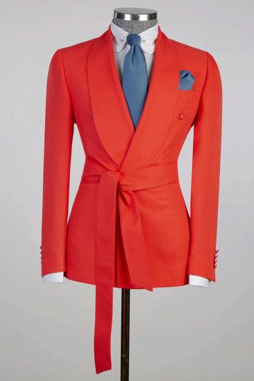 Red Slim Fit Double Breasted Shawl Collar Men Two Piece Tuxedo | With Belt_1