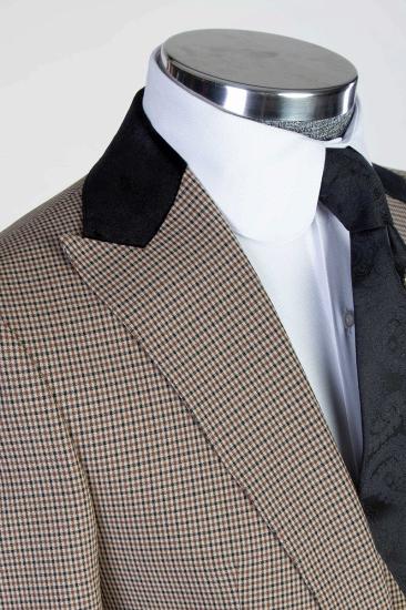 Khaki Plaid Pointed Collar Wool Men's Three Piece Suit with Full Personality | Wedding Suit_4