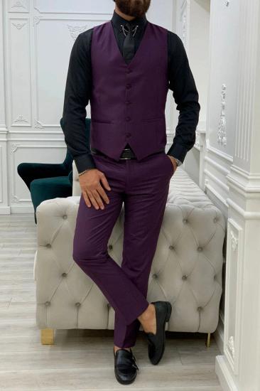 Purple Peak Collar Men's Slim Fit Three Piece Prom Suit_3