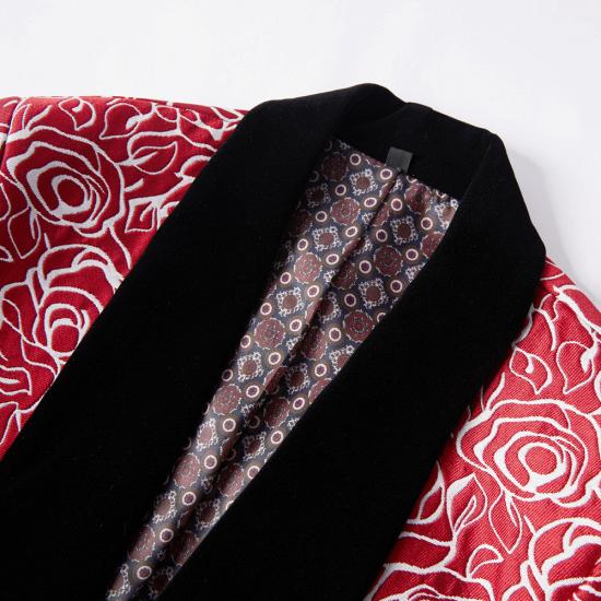 Red Rose Slim Fit Jacquard Shawl Collar One Button Mens Prom Suit_3