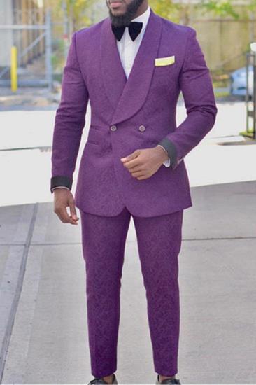 Fashion Purple Slim Groom Tuxedo | Jacquard Prom Costume Set_1