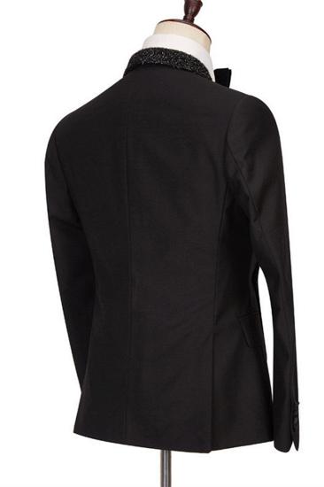 Colby Sparkling Cape Lapel Black One Button Wedding Suits_2