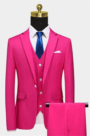Hot Pink Three Pieces Prom Men Suits | Dante Peak Lapel Tuxedo_1