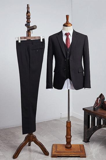 Boris Classic All Black 3 Piece Notched Lapel Slim Fit Mens Business Suit_1