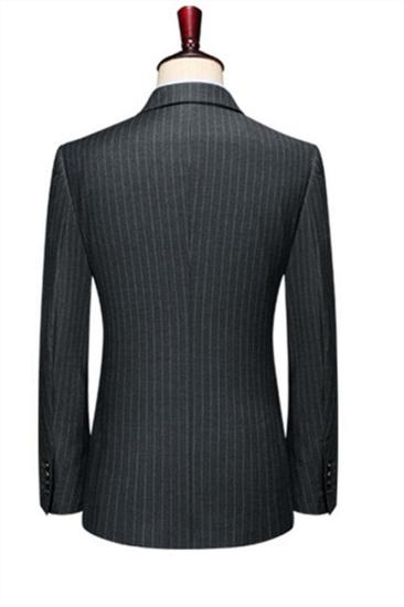 Double Breasted Black Men Jacket |  Peak Lapel Grey Striped Blazer Online_2
