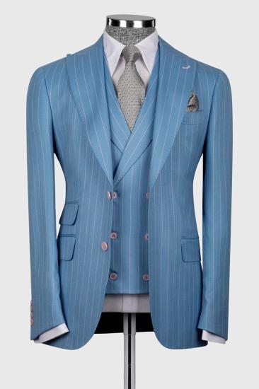 CH Gentlemen Blue Three Piece Pinstripe Business Suit with Waistcoat_1