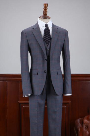 Abraham Stylish Dark Grey Plaid Notched Lapel 2 Button Business Suit_2