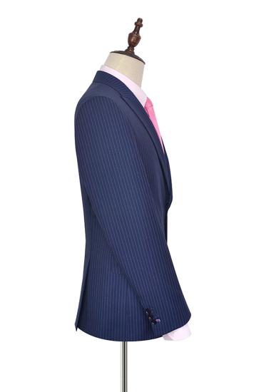 Vertical Stripe Point Lapel Business Suit for Men |  Mens Two Button Navy Suit_5