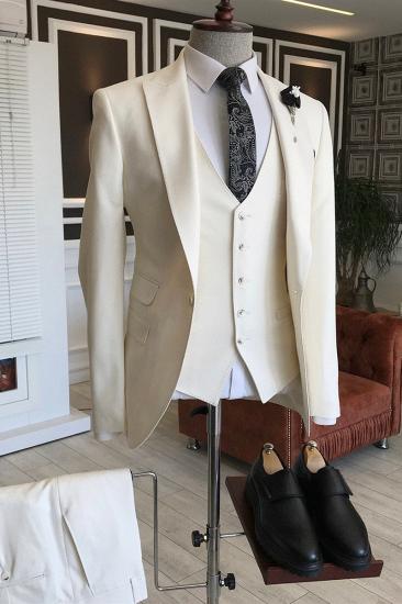 Mark New Arrival All White Pointed Lapel Slim Fit Mens Business Suit_2