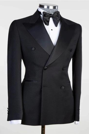 Black Shawl Lapel Double Breasted Tuxedo Two Piece Formal Suit For Wedding Prom Homecoming Custom Tailored_2