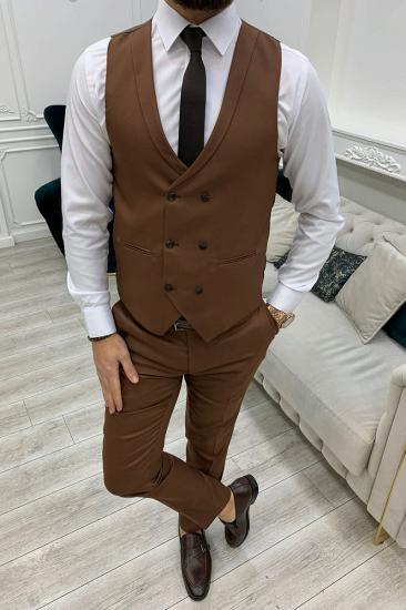 Brown Peak Collar Men's Slim Fit Three Piece Prom Suit_3