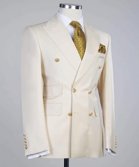 Creamy White Double Breasted Stylish Peaked Lapel Men Suits | Bradymensuit