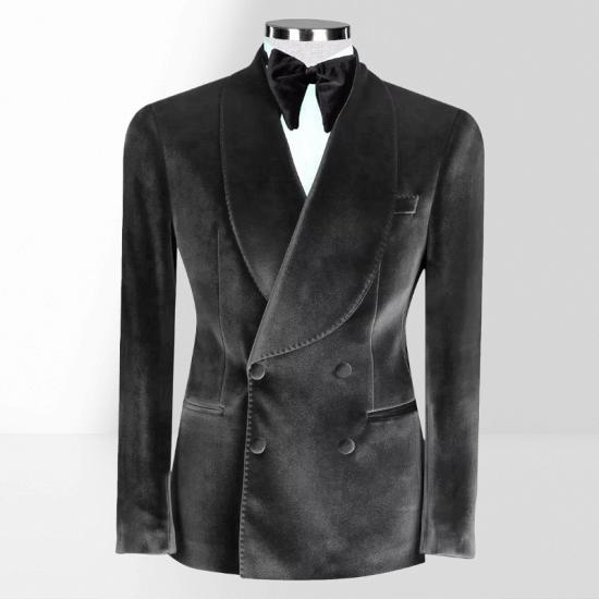 Dark Gray Velvet Shawl Collar Double Breasted Men Two Piece Wedding && Prom Suit_2
