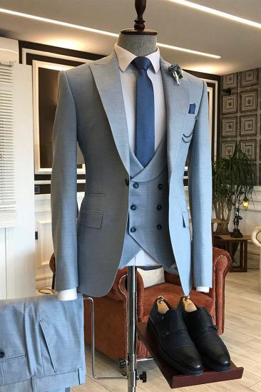 Dick Unique Blue Three Piece Double Breasted Vest Men Slim Fit Suit_1