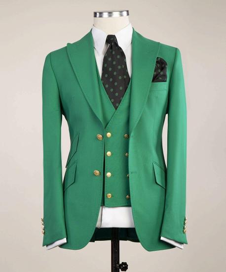 Fashion Green Point Collar Slim Fit Prom Men Suits_5