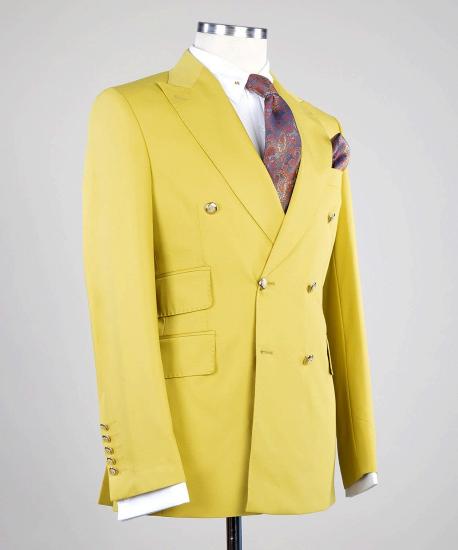 Yellow Point Collar Double Breasted Two-Piece Men Suits_2
